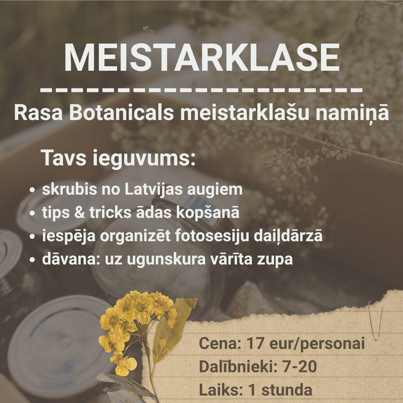 Skrubju gatavošanas meistarklase Sutros